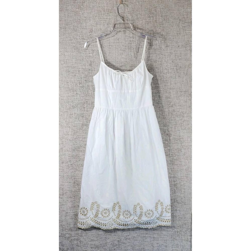 Ann Taylor LOFT Cami Sun Dress Womens 4‎ White Gold Embroidery Lined Cotton